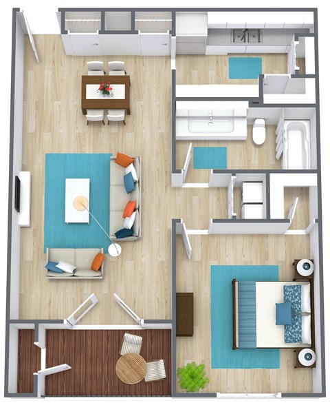Floor plan for 1 bed, 1 bath, 820 sqft